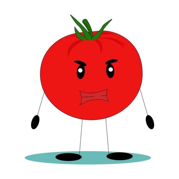 Забавный помидор. Помидор со смешным лицом. Плоская векторная иллюстрация. — стоковый вектор