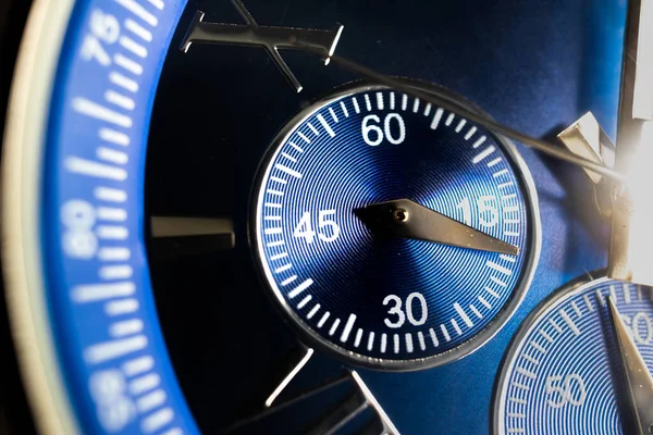 Macro Close Timer Complicação Relógio Cronógrafo Cara Azul — Fotografia de Stock