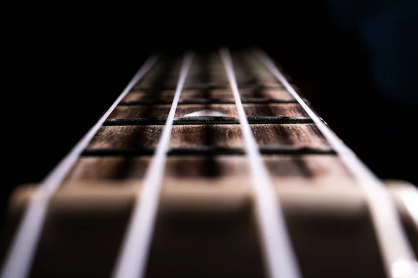 Dramatisk Bild Ukulele Fretboard Från Mutter — Stockfoto