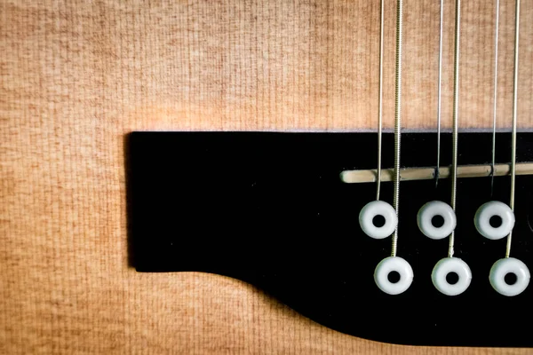 Närbild String Guitar Bridge Och Kropp — Stockfoto