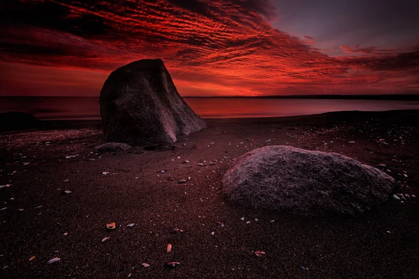 Seascape at sunrise with rich in red color cloud formation in Bulgaria — Stock Photo, Image