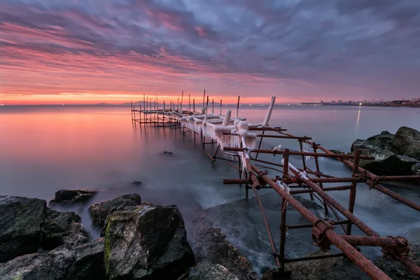 Nascer do sol na baía de burgas — Fotografia de Stock