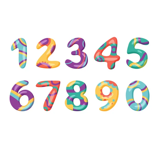 Números Desenhos Animados Coloridos Para Crianças Modelo Cartão Saudação Números —  Vetores de Stock