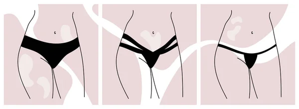 Abstract figura feminina minimalista em calcinha, tangas. O contorno da silhueta das pernas, quadris e cintura de uma mulher em roupa interior. Conjunto de imagens do corpo feminino. Ilustração vetorial. — Vetor de Stock