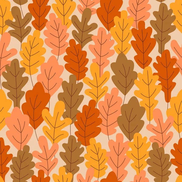 Sömlöst mönster av höstens eklöv. Flerfärgat lövverk i form av en höstskog. Platt vektor illustration. — Stock vektor