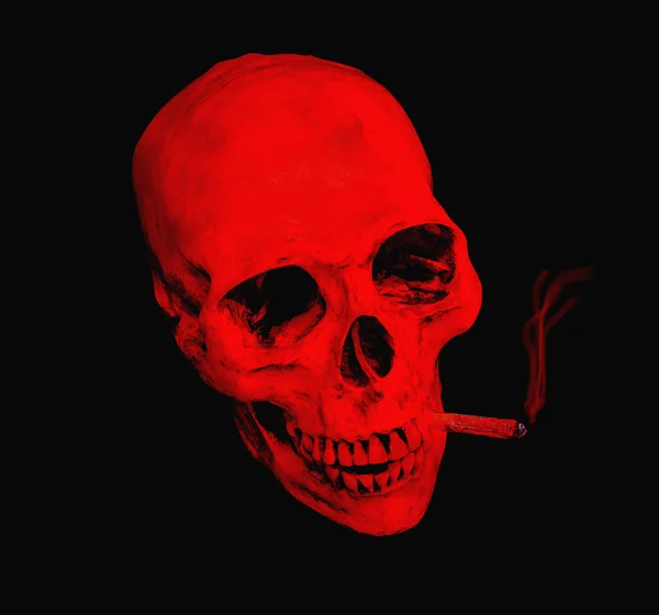 Red skull smoking marijuana cigarette with abstract, Clipping pa — Stock Photo, Image