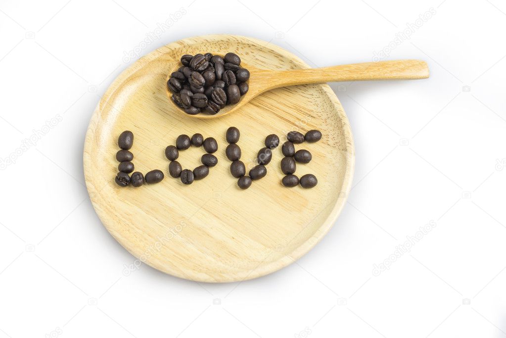 coffee bean in wood plate