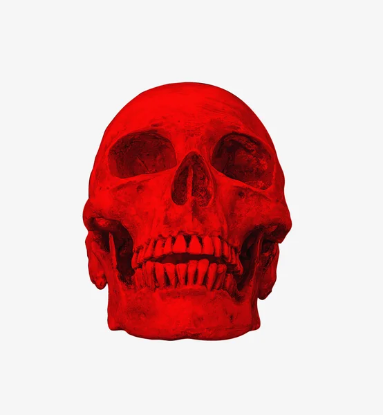 Crâne humain rouge sur fond blanc isolé — Photo