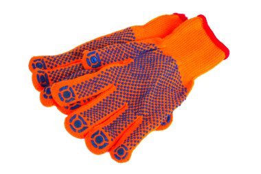 Work gloves lie on a white background