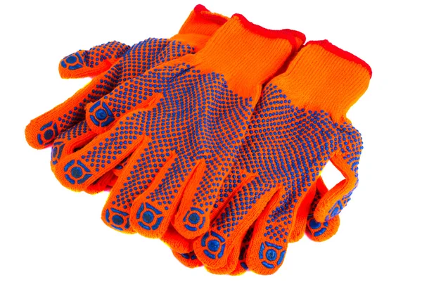 Orange work gloves for construction works are on white backgroun — Stock Photo, Image