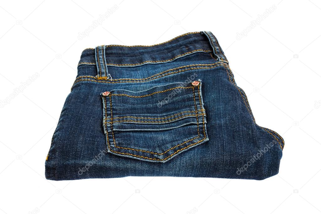 Women's blue jeans on a white background