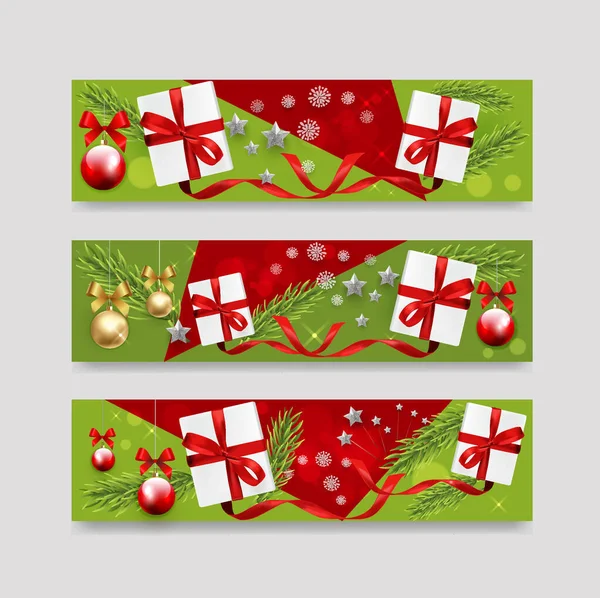 Баннерные Подарки Рождество Подарки Баннер Красивый Баннер Зеленый Фон Рождественские — стоковый вектор