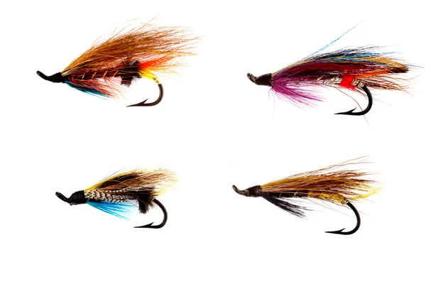 Selection of Traditional Salmon Fishing Flies on White — Stock Photo, Image