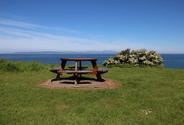 Mesa Picnic Arbusto Espino Parque Público Con Vistas Isla Arran — Foto de Stock