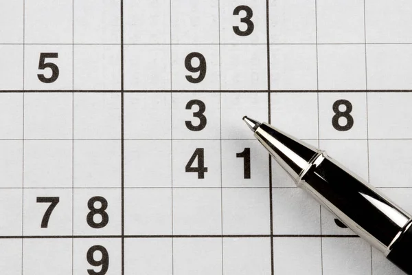 Sudoku Nombre Puzzle Stylo Vue Rapprochée — Photo