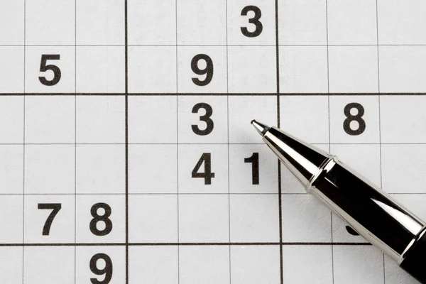 Sudoku Número Rompecabezas Pluma Vista Cerca Fotos de stock libres de derechos