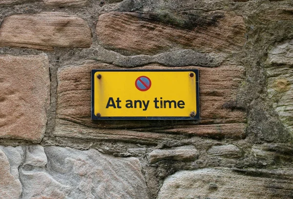Parking Any Time Sign Old Stone Town Centre Building — Stock Photo, Image