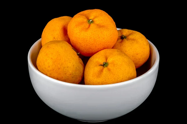 Mandarin Oranges in White Bowl on Black Background — Stock Photo, Image