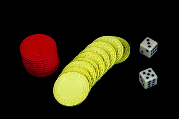 Gambling Chips and Dice on Black — Stock Photo, Image