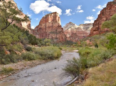 Angel's Landing and the Virgin River in Zion National Park, Utah.