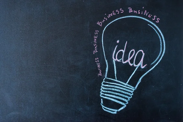 Concept - idea light bulb drawn with chalk on a blackboard