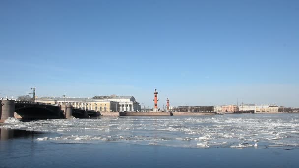 Městské krajiny, výhled na řeky Něvy a palác most v St Petersburg. — Stock video