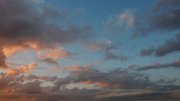 Закатное небо - розовые и темные облака на фоне вечернего неба . — стоковое видео
