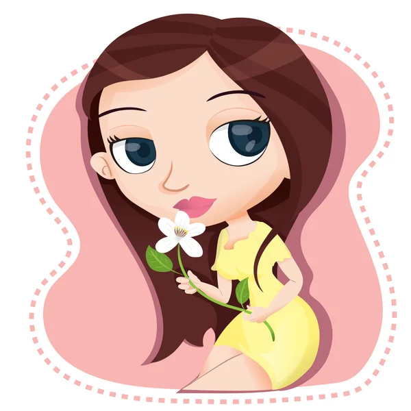 Chica con flor . — Vector de stock