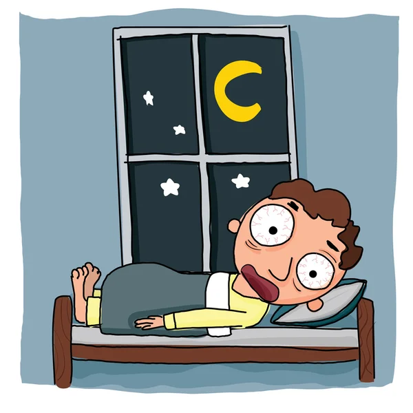 Hombre en la cama con insomnio. — Vector de stock