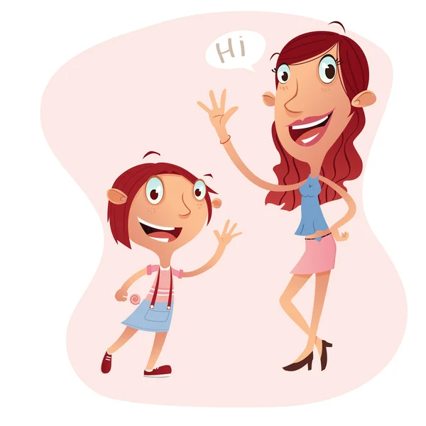 Girl and woman cartoon character illustration — 图库矢量图片