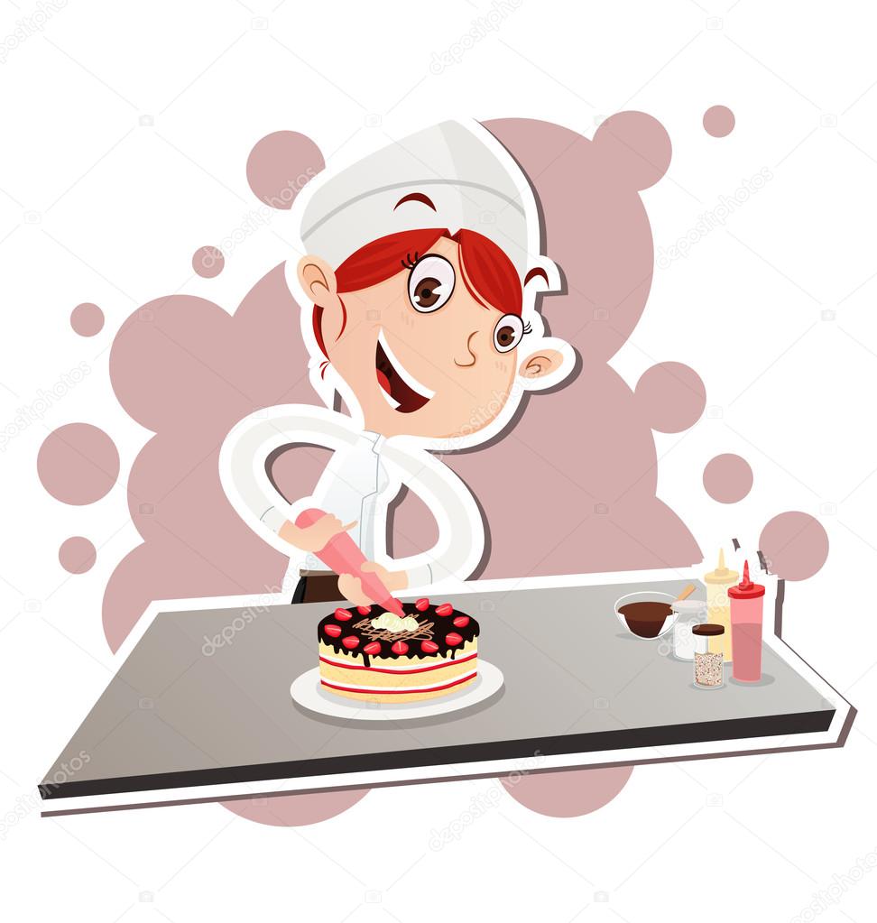 Girl Pastry Chef Cartoon