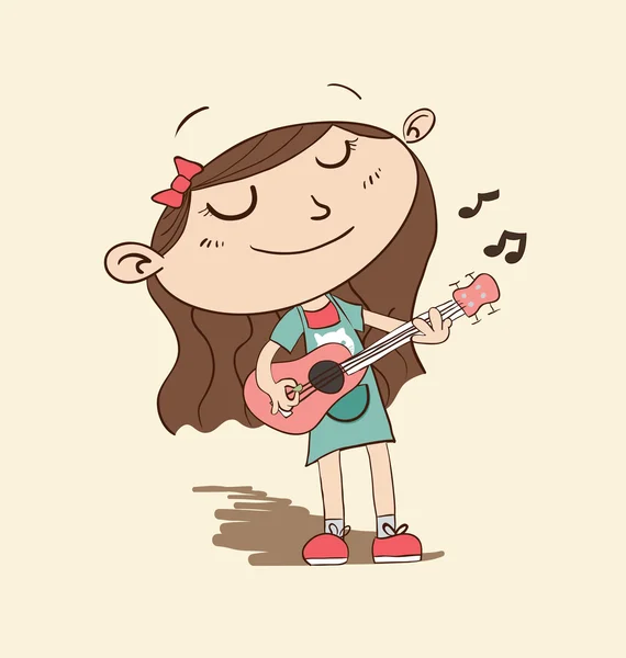 漫画の女の子のギターを弾く. — ストックベクタ