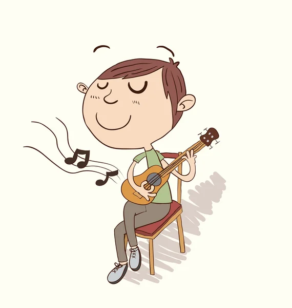 Мультяшний хлопчик грає на гітарі . — стоковий вектор