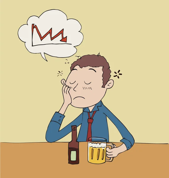 Smutný muž pít pivo — Stockový vektor