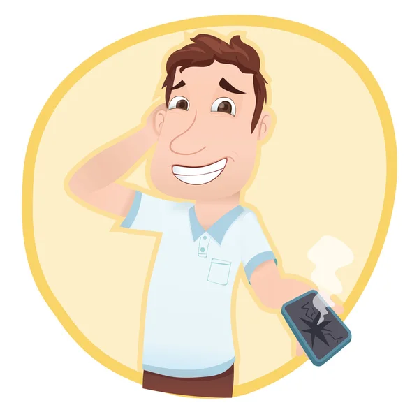 Man showing broken phone — Stock Vector