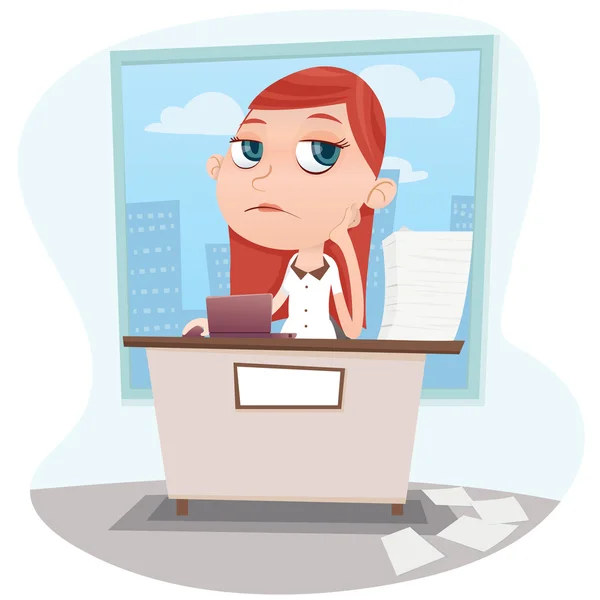 Bored businesswoman in office — Stock Vector