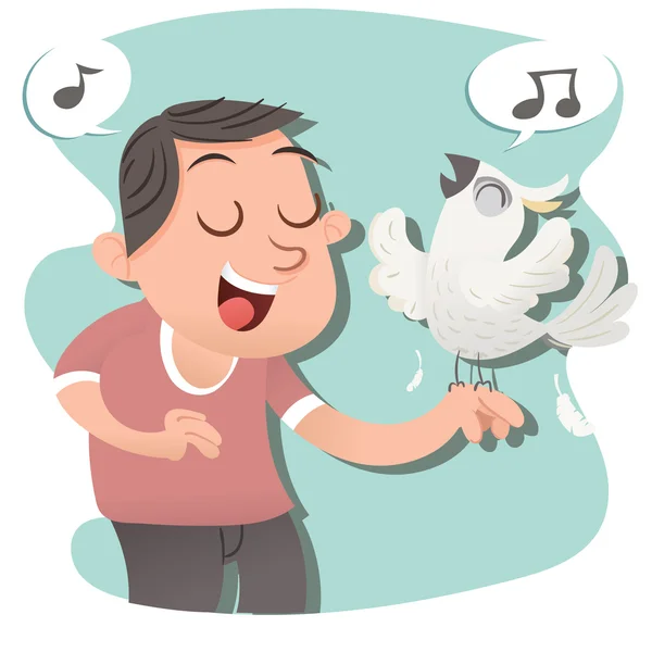 Chanter avec oiseau — Image vectorielle