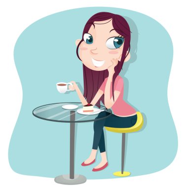 içme kahve pasta ile oturan kız