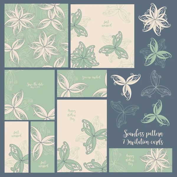 Düğün davetiyesi. Koleksiyon kartları. Seamless modeli