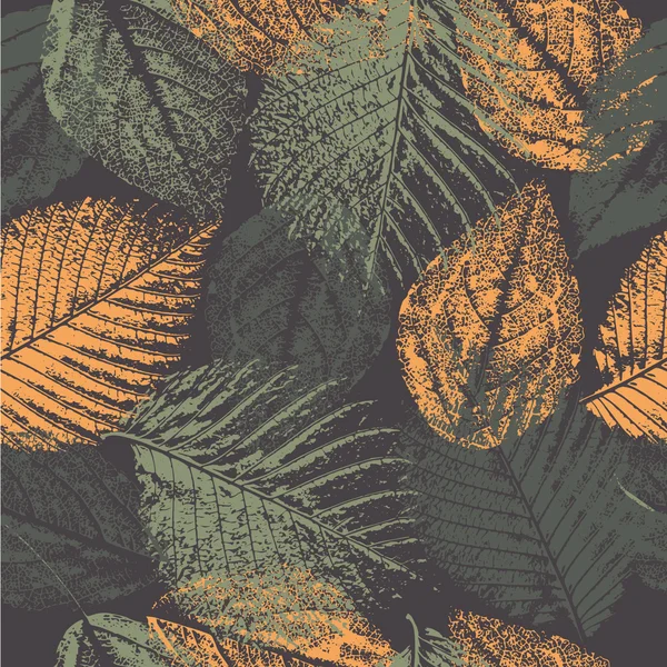 Бесшовный узор с отпечатками листьев — стоковый вектор