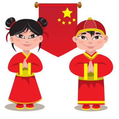 Şekil erkek ve bir kadın Çin beyaz arka plan üzerinde