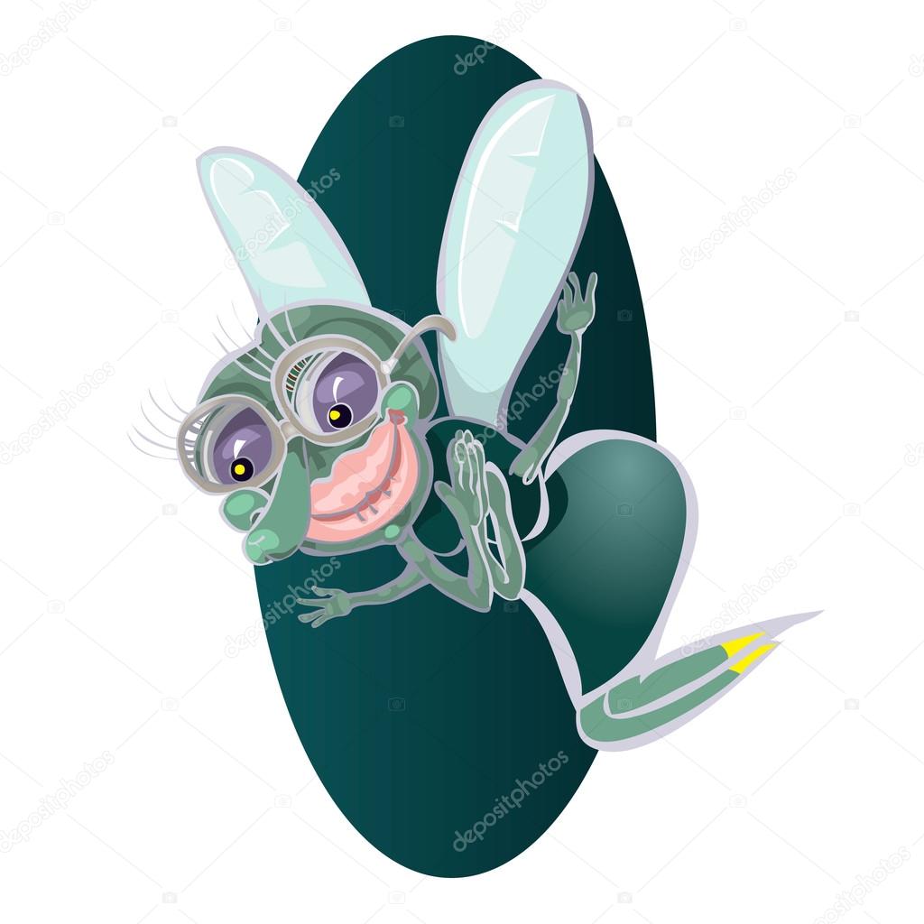 cute little cartoon fly insect in blue with big googly eyes and a