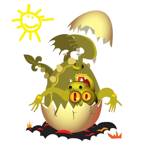 Little Dragon, which is born from an egg — Stock Vector
