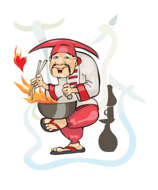  Çin aşçılar kimono içinde. Vektör sürüm.