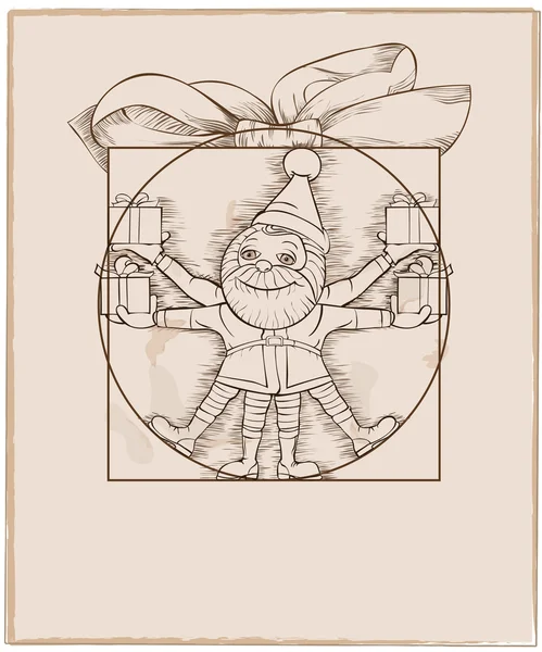 Elf nesoucí vánoční dárky vektor kreslené ilustrace. — Stockový vektor