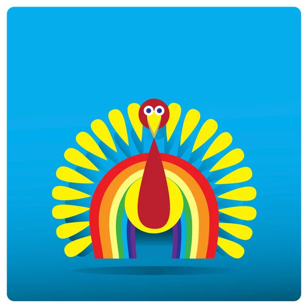 Πολύχρωμα Τουρκία-κόκορας με τη μορφή της ένα ουράνιο τόξο για την ημέρα των ευχαριστιών. — Διανυσματικό Αρχείο