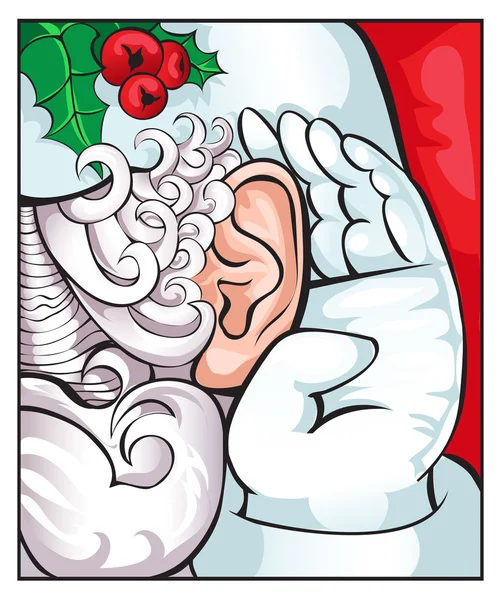 Noel Baba bir kulak üzerinde değerli arzu söyle.. — Stok Vektör