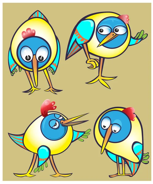 Set of cartoon doodle birds icons — Stock Vector