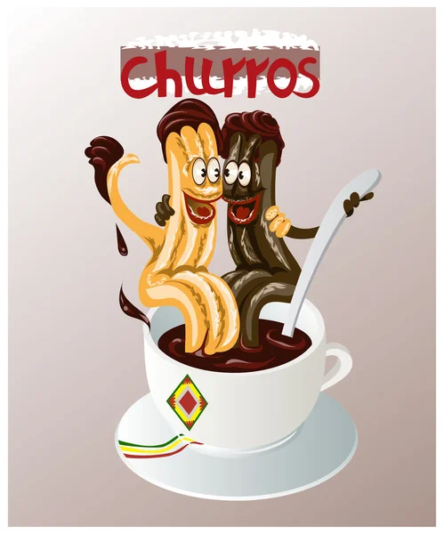 Cartoon  illustration of the traditional Spanish pastry called churros — Stock Vector