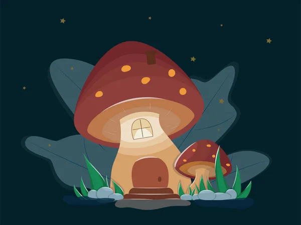 Paddenstoelen Huis Nachts — Stockvector